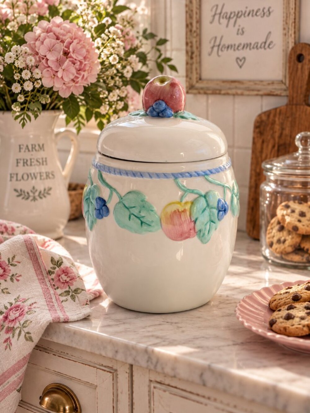 Vintage 1991 International China Co Fruit Cookie Jar Raised Apple Berry Design